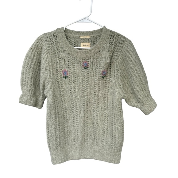 Bellerose Italian Yarn Alpaca Wool Short Sleeve Sweater - Size 2 - Green Floral - Picture 8 of 12